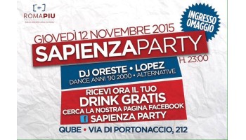 Sapienza Party – Ingresso Omaggio – 1 Drink Gratis agli studenti della Sapienza – Qube – Giovedì 12 Novembre 2015 12 Novembre 2015